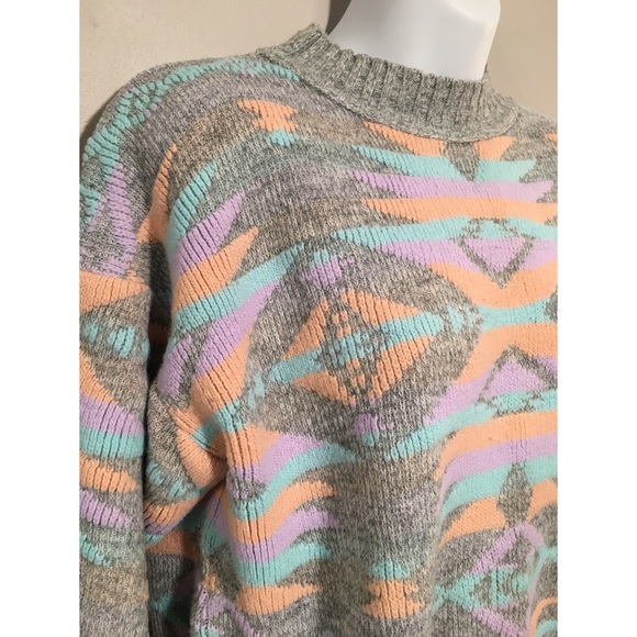 Pastel & Grey Crewneck Knit Tribal Pattern Sweater - Picture 1 of 3